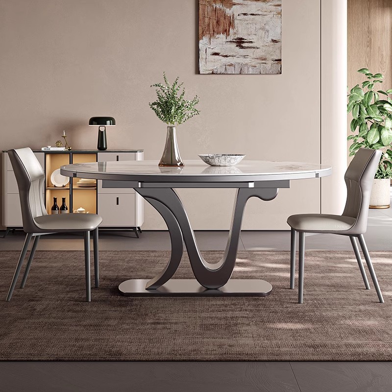 Rock plate dining table telescopic folding square and round dual-purpose with induction cooker multi-functional designer household modern luxury round table