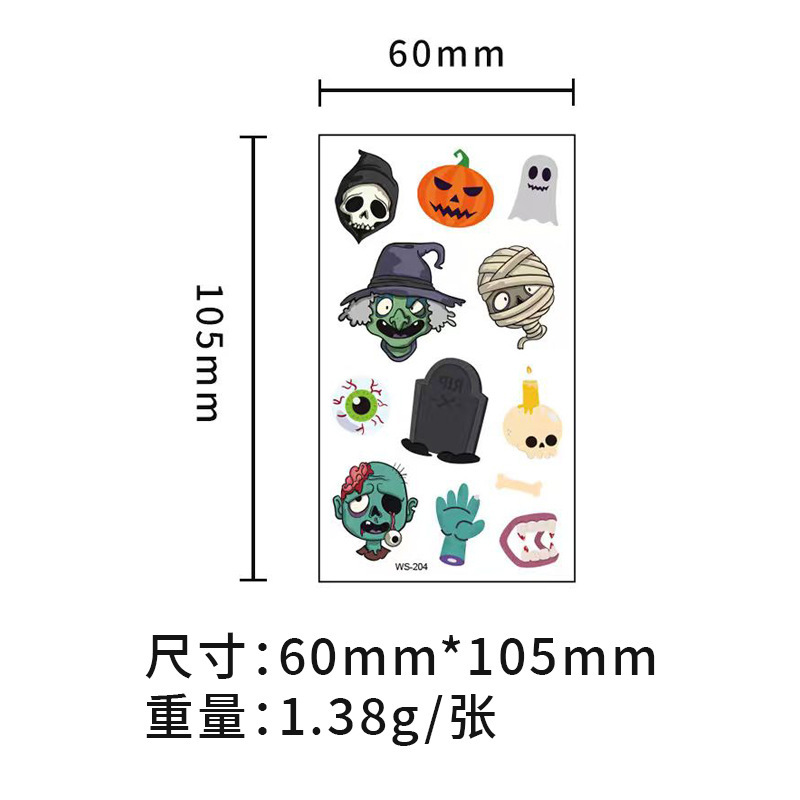 in stock Children's Cartoon Halloween Tattoo Sticker Waterproof Sweatproof Party Party Gift Funny Fun Temporary Sticker