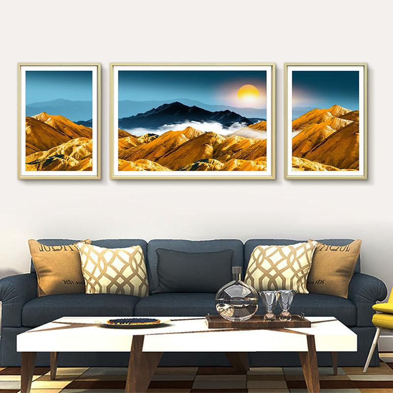 Painting Room Sofa Background Wall Mural Modern Minimalist Decorative Painting North Sanlian Sunrise Golden Mountain 53