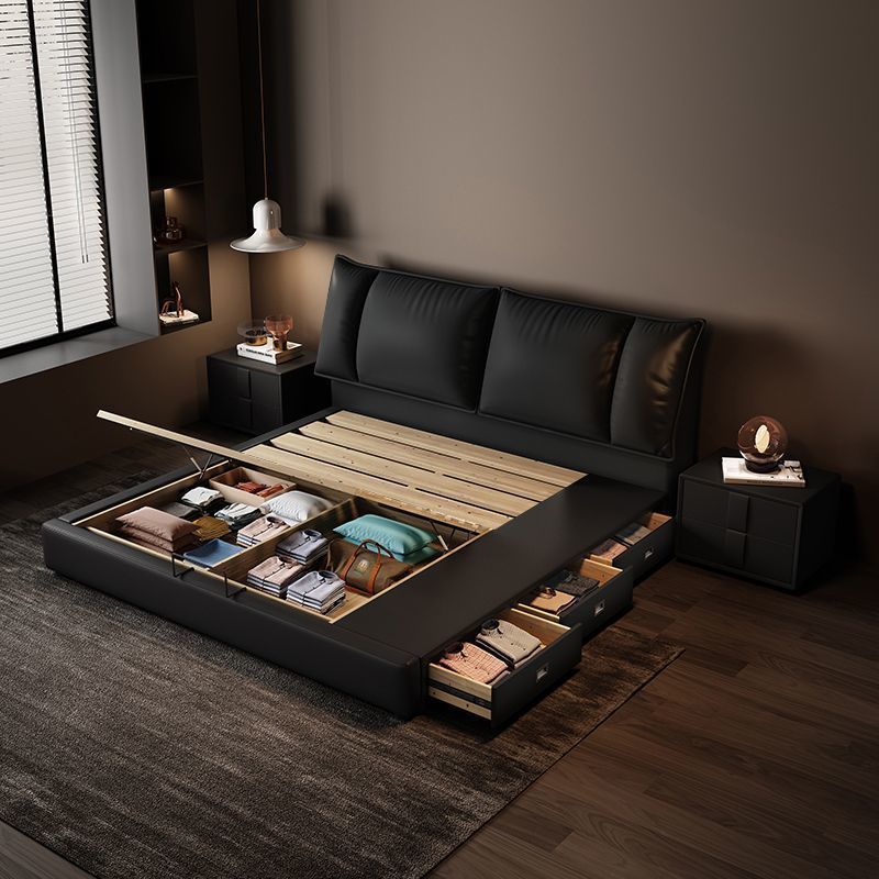 Minimalist Italian Leather Bed Double Bedroom Black Master Bedroom Large Bed Elephant Ears Storage Light Luxury New Product