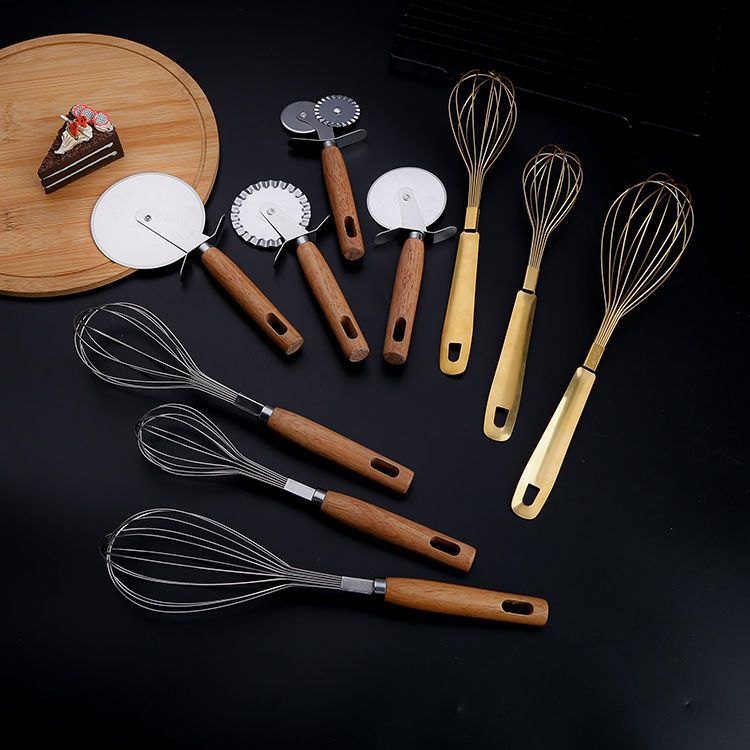 Яичный венчик с деревянной ручкой, нержавеющая сталь, кухонный гаджет