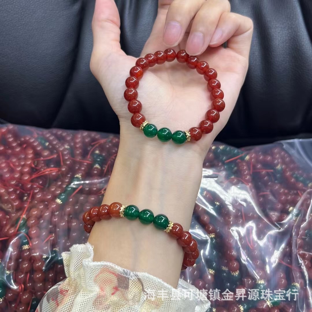 Natural Red Agate Bracelet South Red Bracelet Green Agate with Beads Summer Fashion Birthday Gift Live Wholesale Jade