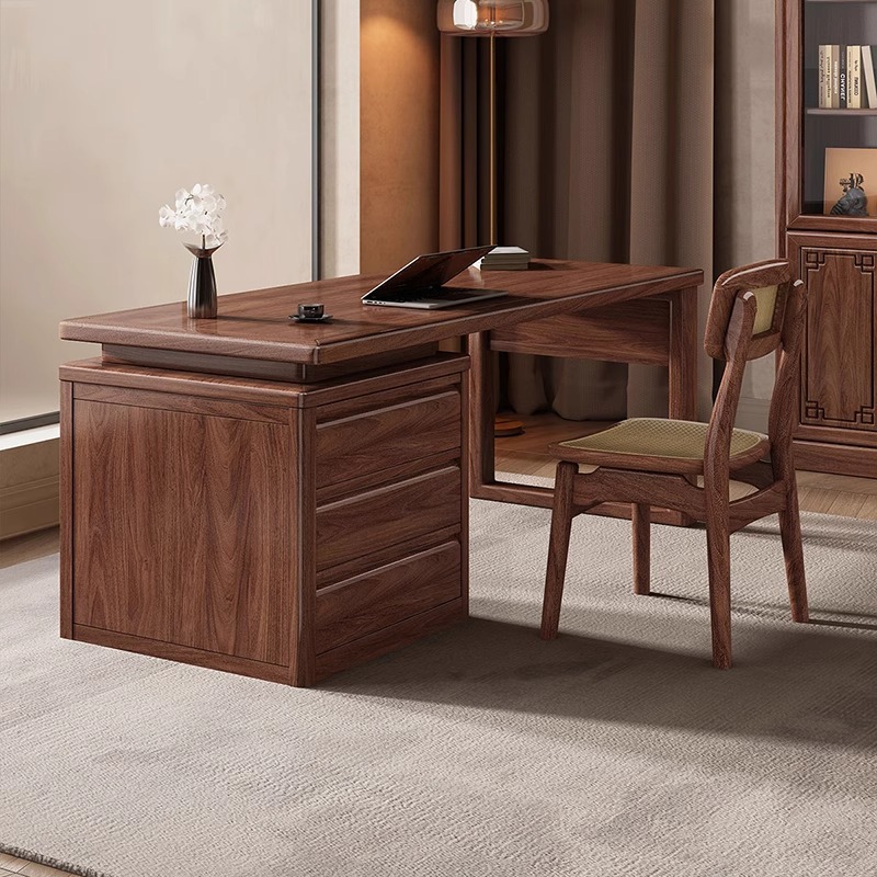 Black Walnut Solid Wood Desk and Chair Modern Light Luxury Calligraphy Desk Office Writing Desk Study Home Simple