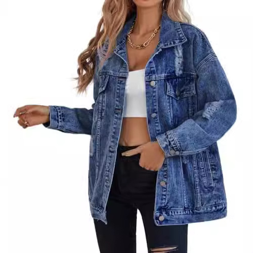 Europe and the United States cross-border Amazon foreign trade women's new Denim coat fashion Denim jacket boyfriend hole imitation old