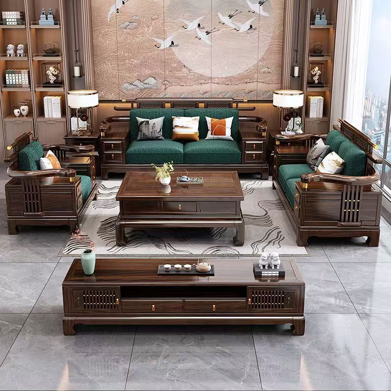 New Chinese Style Ebony Solid Wood Sofa Combination Villa Living Room Modern High-End Winter and Summer Dual-Use Large Storage Furniture