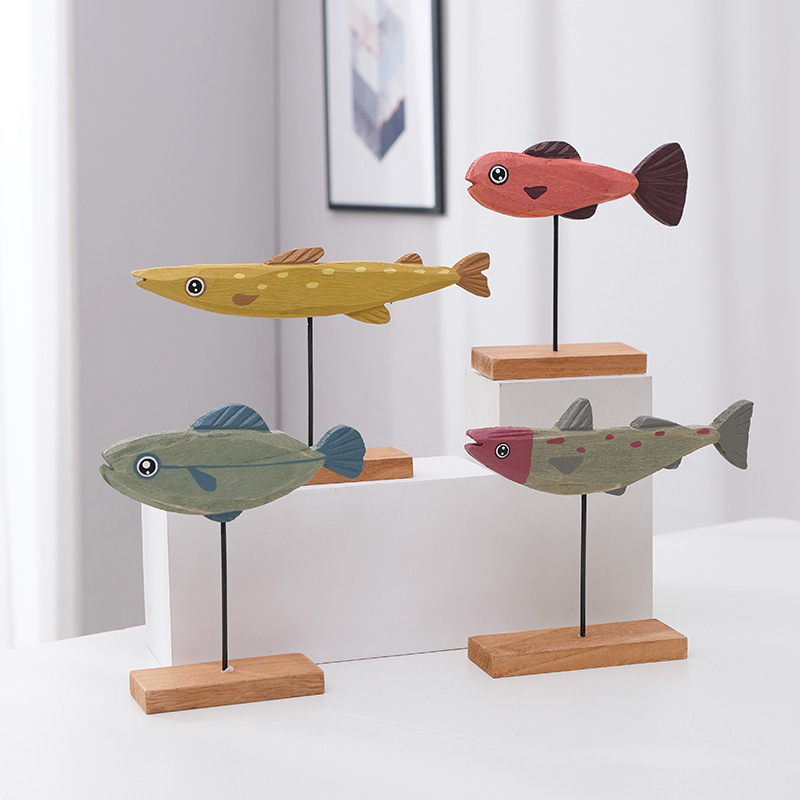 American retro old wooden fish decoration home bedroom children's room living room desktop counter solid wood decoration fish