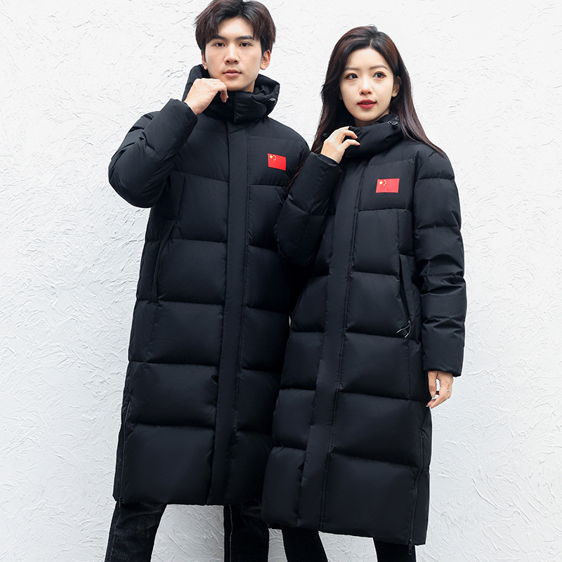 Спортивная куртка из белого утиного пуха для мужчин, зимняя, с флисовой подкладкой, выше колена, для футбола и баскетбола