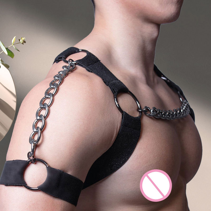 Show large chest with muscle men's fitness GAY white jump dance performance decorative elastic chest chain multi-color optional