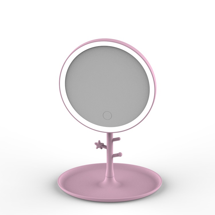 Wholesale Cross-Border Led Mirror with Light Round Desktop Fill-In Light Charging Touch Stepless Dimming Three-Color Led Cosmetic Mirror