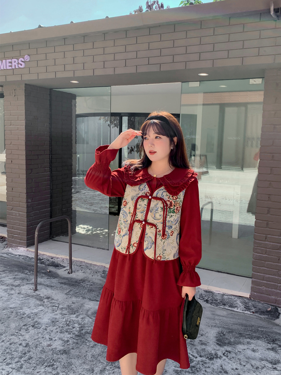 A505 New Year's Clothing Festive Fat Sister Plus Fat Plus Size Slimming Look Two-Piece Dress One Piece Drop Shipping Wholesale