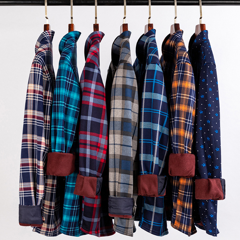 Cross-Border Amazon Winter Fleece-Lined Thickened Warm Shirt Composite One-Piece Fleece Middle-Aged and Elderly Dad's Men's Shirt