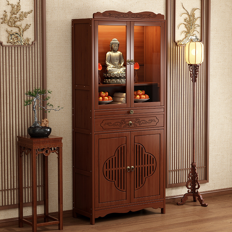 Buddhist Niche New Chinese Style Vertical Cabinet God of Wealth Desertification Table Divine Platform Guanyin Buddha Statues Desertification Table Household Non-Solid Wood Incense Table
