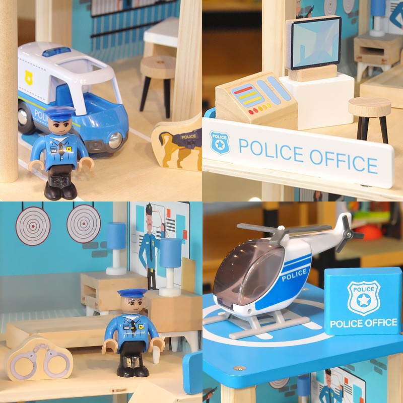 Children's wooden simulation play house Villa toy house doll house fire station police station parking lot birthday gift