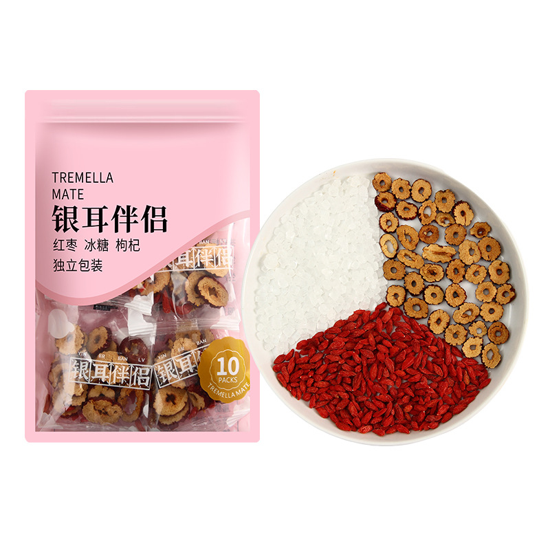 Herbal tremella mate red dates medlar rock sugar purple sweet potato oat grape osmanthus flower wash-free stewed instant silver ear soup