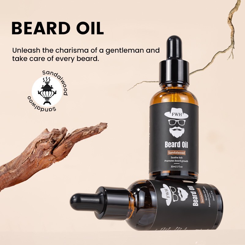 Cross-Border 30ml Men's Beard Oil Beard Care Essential Oil Set Beard Thickening Oil Beard Growth Liquid Wholesale
