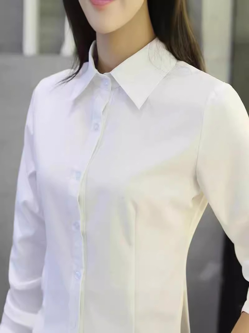 White Shirt Women's Slim Long-sleeved Professional Wear Large Size Work Clothes Formal White Blue White Shirt Female Korean Style Student