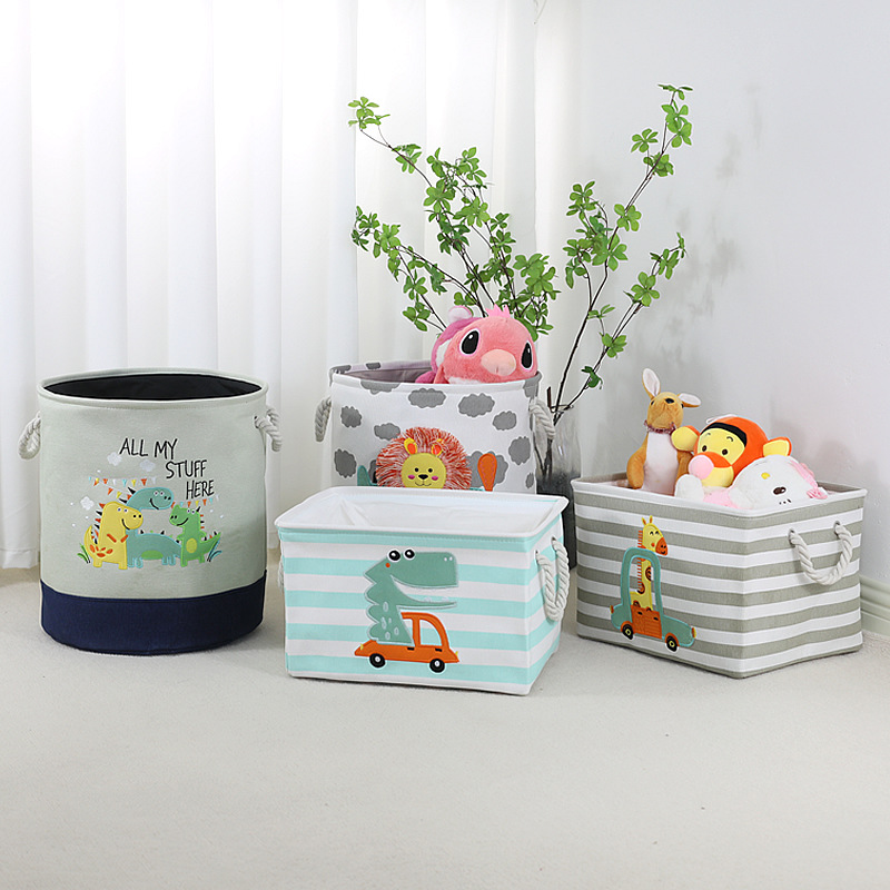 Children's Toy Storage Box Organizer Basket Cartoon Fabric Cotton and Linen Storage Box Plush Doll Storage Bucket Clothing Embroider