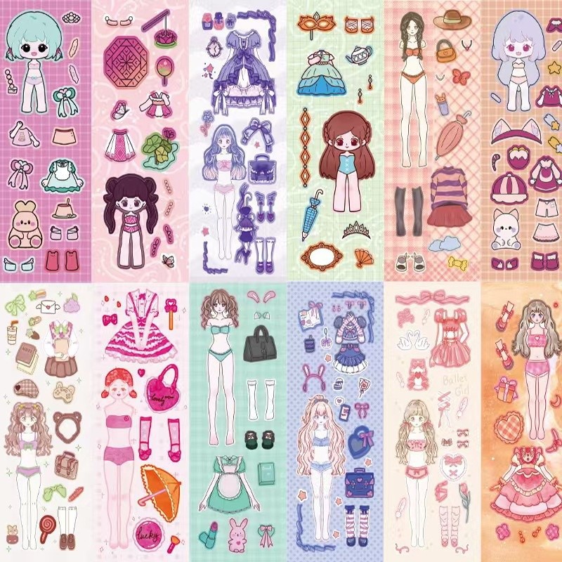 Cute Kidsren's Cartoon Scene Cross-Dressing Handbook Stickers Book Stickers Decoration Handmade DIY Handbook Makeup Stickers