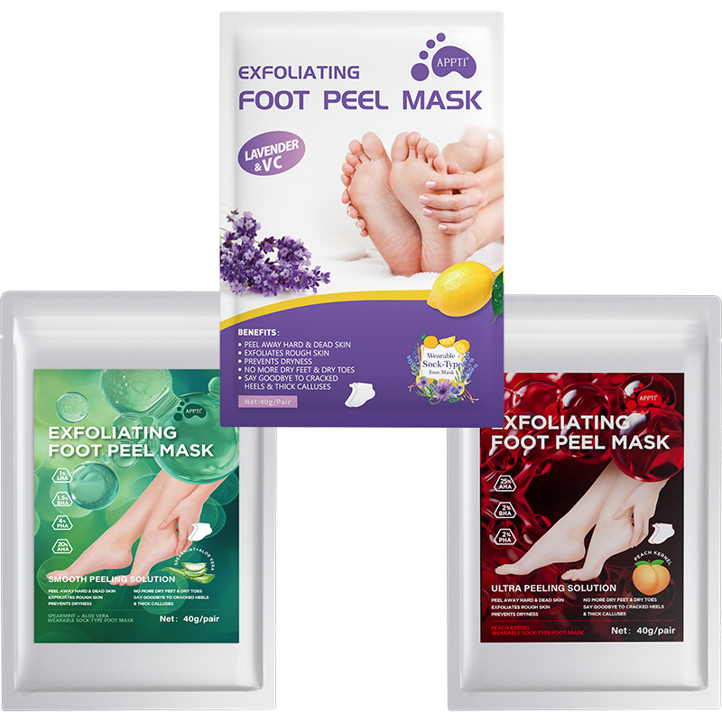 Cross-Border Exfoliating Foot Mask Lavender Aloe Peach Peeling Moisturizing Foot Mask Full English Ready Stock