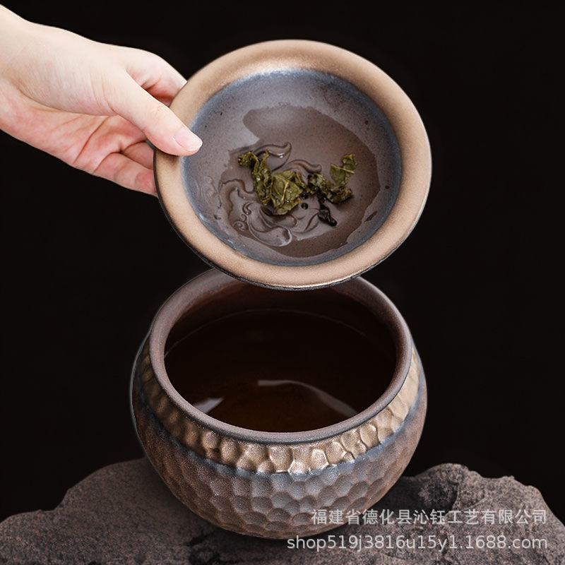 Coarse Pottery Lotus Canopy Jianshui Japanese-style Gold-plated Rust Glaze Tea Dregs Tank Waste Tea Bucket Cup Washing Water Washing Water Pontoon Tea Ceremony Accessories
