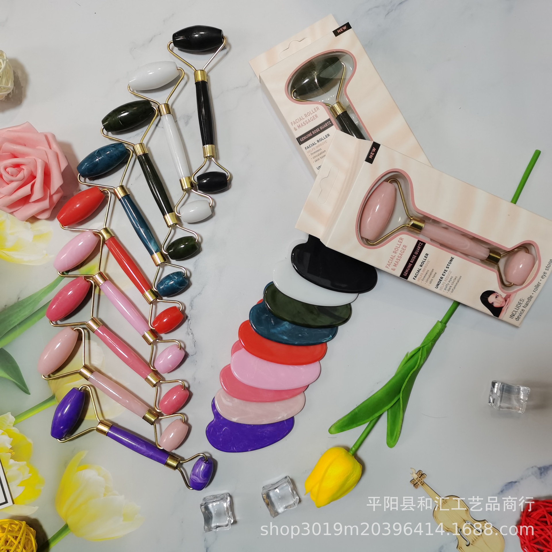 Резиновый роликовый массажный инструмент, многофункциональный, с нефритом, массажер с двумя головками