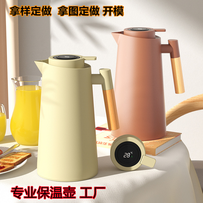 Интеллектуальный термос с дисплеем температуры, с деревянной ручкой, европейский стиль, термос с стеклянной вставкой