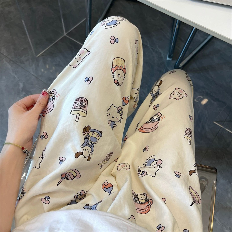 Hello Kitty walking pajama pants for women Spring and Autumn New ins style Japanese style student home loose casual pants summer outer wear