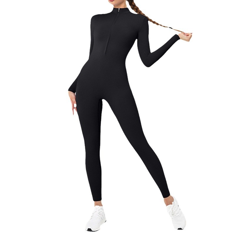 European and American zipper nude long sleeve yoga jumpsuit high strength trousers fitness sports tight jumpsuit 8306
