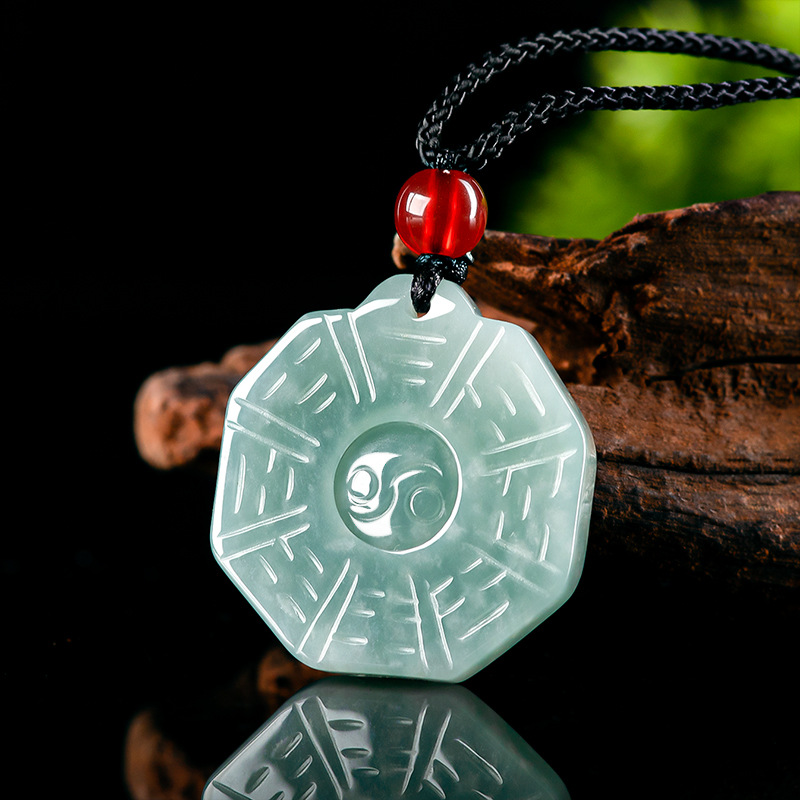 Natural A Goods Jade Blue Water Taiji Bagua Jade Pendant Ice Jade Pendant Men's and Women's Pendant Sihui Jade