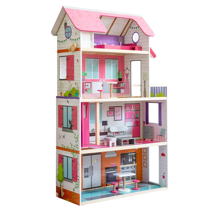 Children's diy hand-assembled Doll House wooden girl play house toy simulation Villa princess castle suit