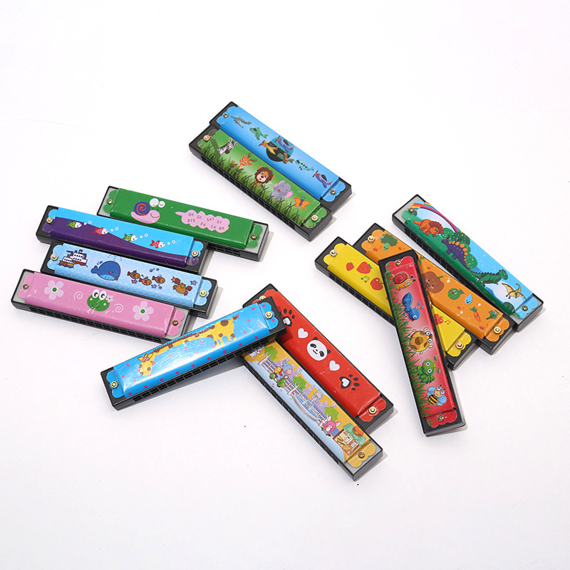 Children's Metal Harmonica Double Row 16-hole Wind Instrument Mini Harmonica Iron Cartoon Playing Practice Toy