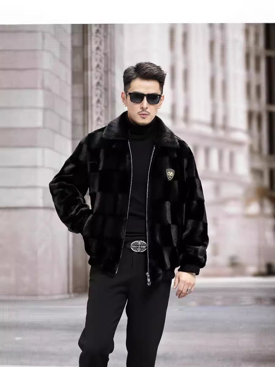 Mink Coat Men's Bao Jiamei Mink Whole Mink Fur Haining Leather Coat Winter Lapel Jacket Fur Coat Golden Mink