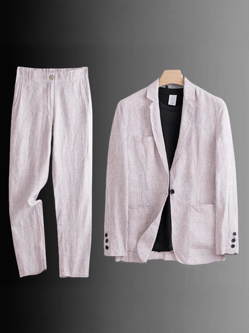 Men's Summer Korean-style Linen Suit suit Slim-fit Thin Cotton and Linen Casual Loose Jacket Anti-screen Two-piece Set for Men