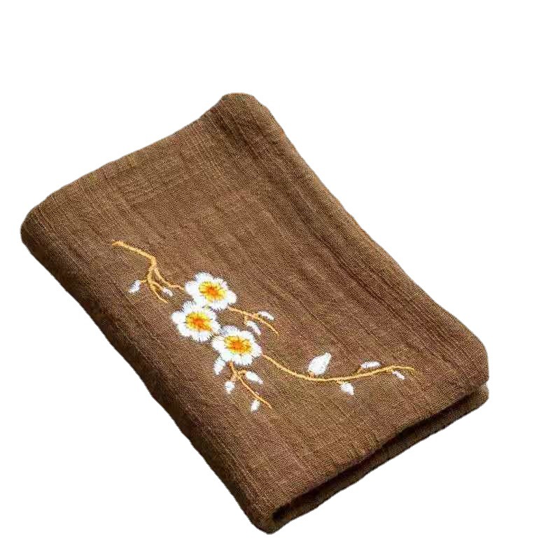 Wholesale Cotton and Linen Tea Towels Double-Layer Thickeneded Household Retro Absorbent Tea Cloth Individually Packaged Embroidered Tea Towel with Printed Logo