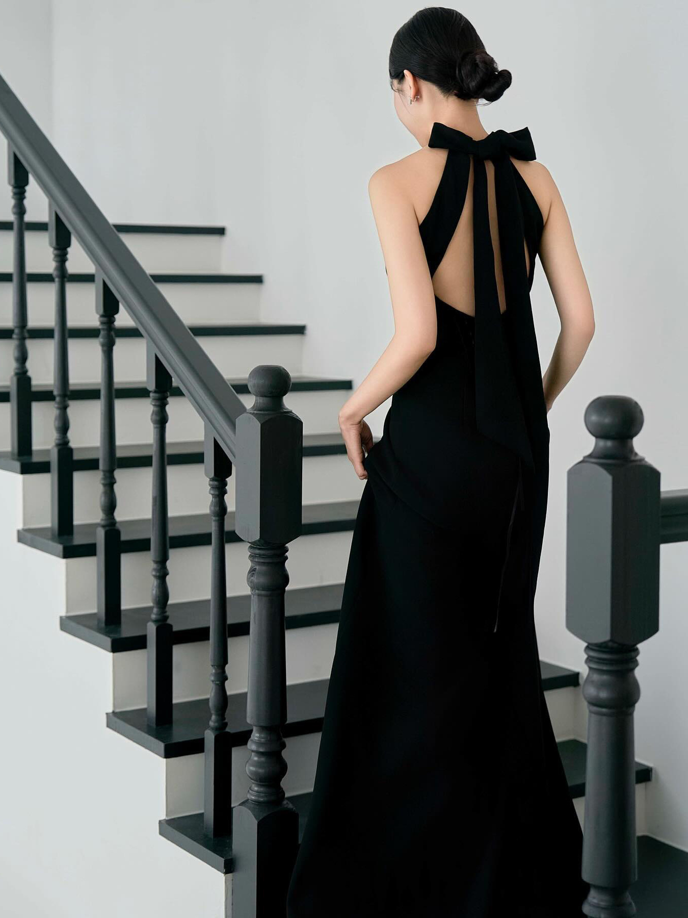 Классическое вечернее платье в стиле Хепберн, элегантное, для дня рождения, с открытой спиной, черное, с хвостом