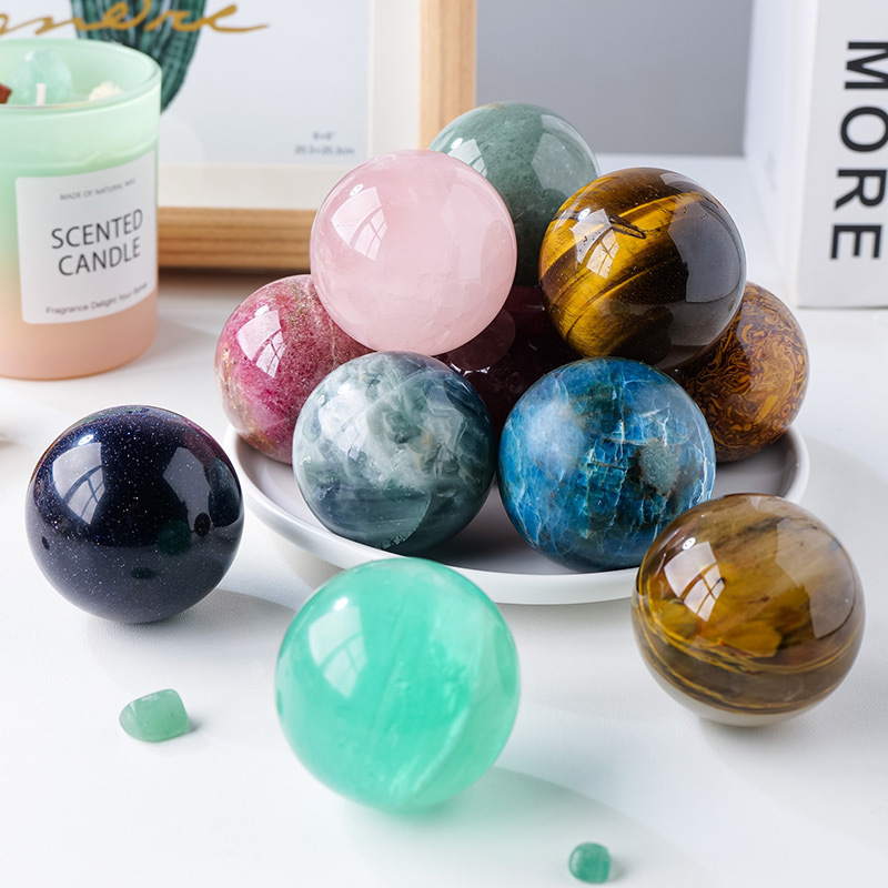 East China Sea Natural Crystal Ball Ornaments Crystal Stone Grinding Ball Home Office Desktop Ornaments Send Base