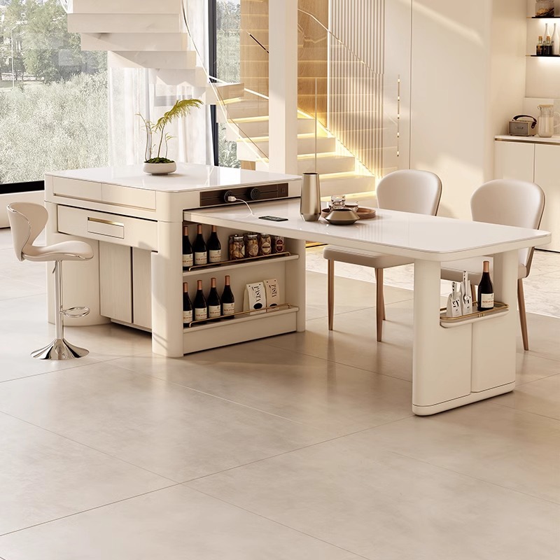 Mahjong table dining table integrated dual-purpose rock plate island table dining table retractable automatic motor linen multifunctional simple