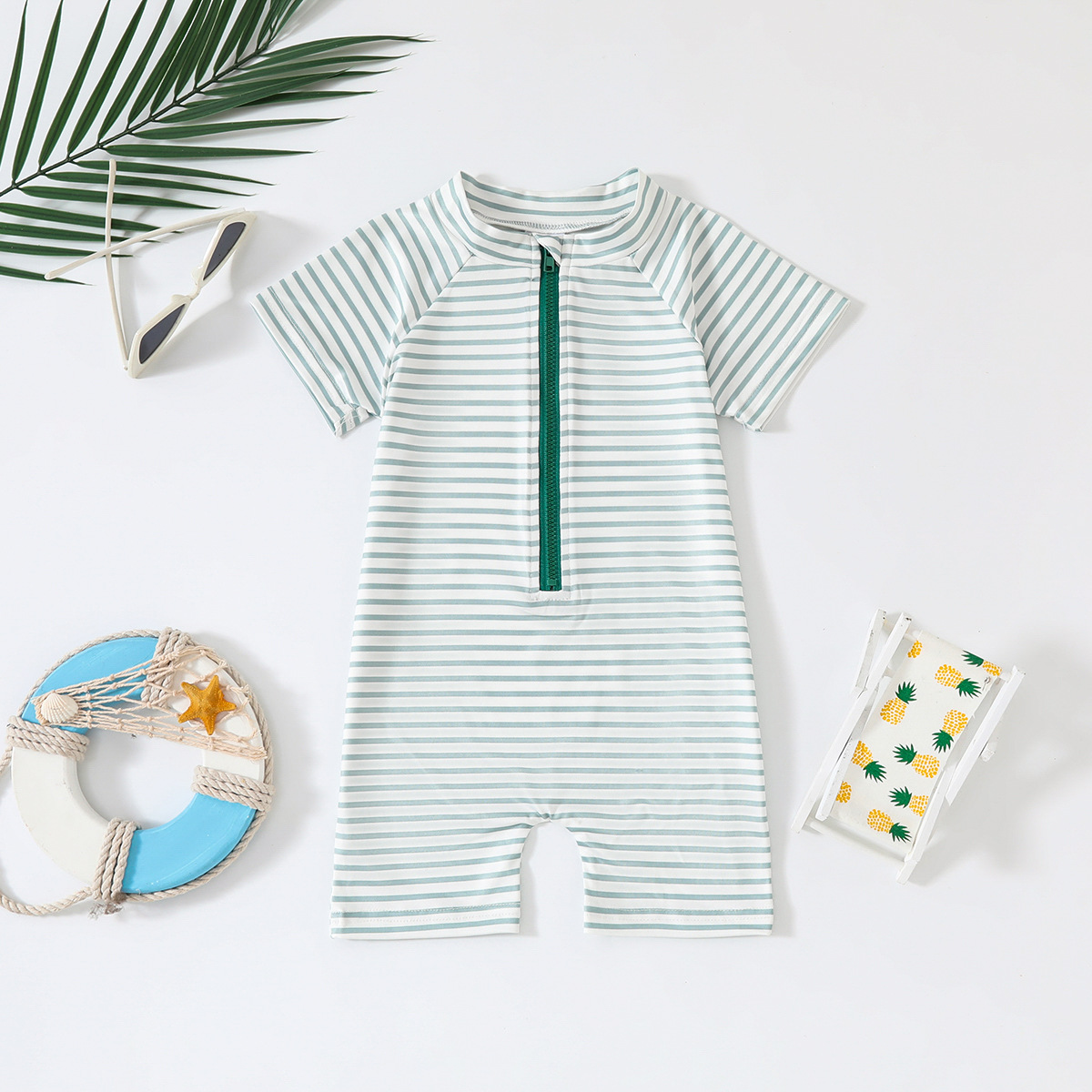 Cross-border foreign trade infant quick-drying swimsuit jumpsuit hat 2-piece set