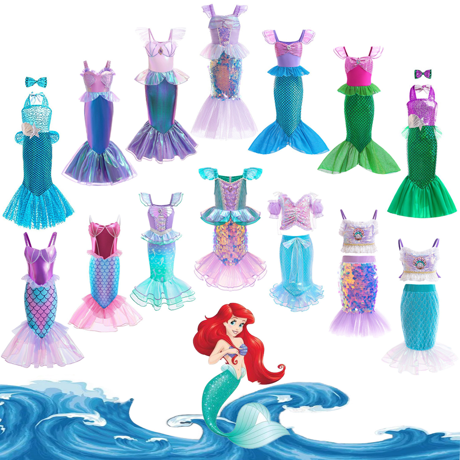 Кросс-бордерная внешняя торговля детское платье принцессы без рукавов в западном стиле с хвостом платье для девочек русалка с маленькими летящими рукавами и пайетками