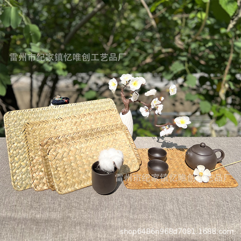 Seaweed Hand-woven Anti-scalding Placemat Vintage Coffee Table Mat Chinese Simple Straw Woven Bowl and Dish Tea Cup Mat Heat Insulation Mat