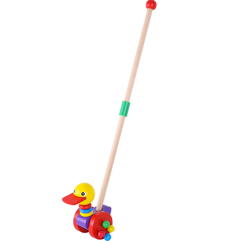 Baby Wooden Trolley Cartoon Animal Push Push Lele Baby Toddler Single Pole Early Education Toy 0-3 Years Old Walkers