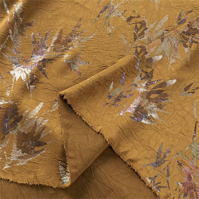 2025 New Imitation Acetate Bamboo Leaf Bronzing Wrinkled Fabric Polyester Satin New National Style Cardigan Cheongsam Dress Cloth