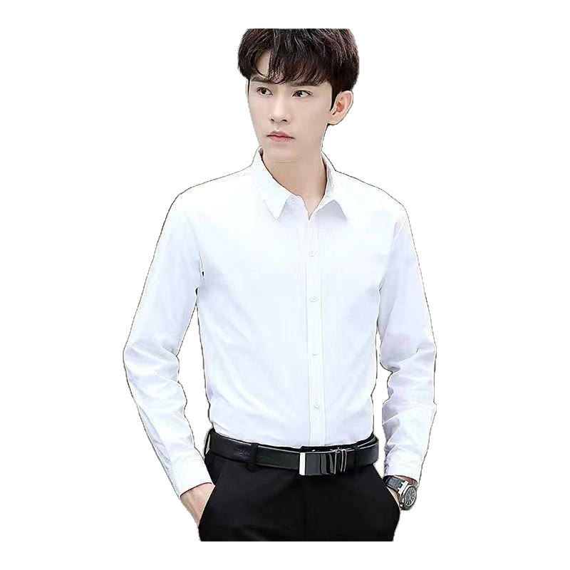 White Shirt Men's Long-sleeved Slim-fit Spring and Autumn Korean Fashionable Men's Business Short-sleeved Shirt All-match Solid Color Handsome