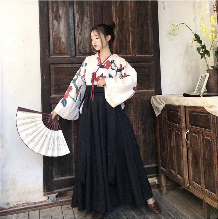 2024 New Improved Han Dynasty Poppy Black Tea Flower Oriental Retro Chinese Style Suit Girl Cosplay Class Uniform