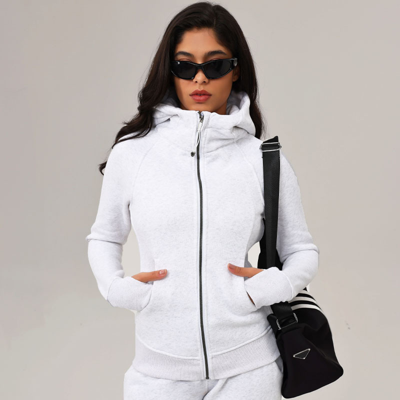 Lulu Zgly Casual Winter Hooded Slim Women's Yoga Jacket Fleece-Lined Outdoor Warm Sports Jacket