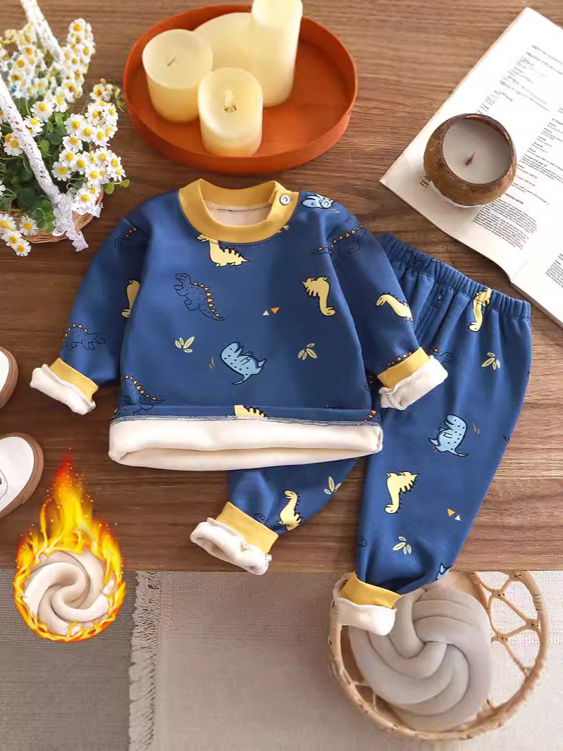 Children's Clothing, Kidsren's Thermal Intimates Set, Velvet and Thickeneded Men's Autumn and Winter Velvet Tops, Warm Pants, Baby Girl's Thermal Clothing