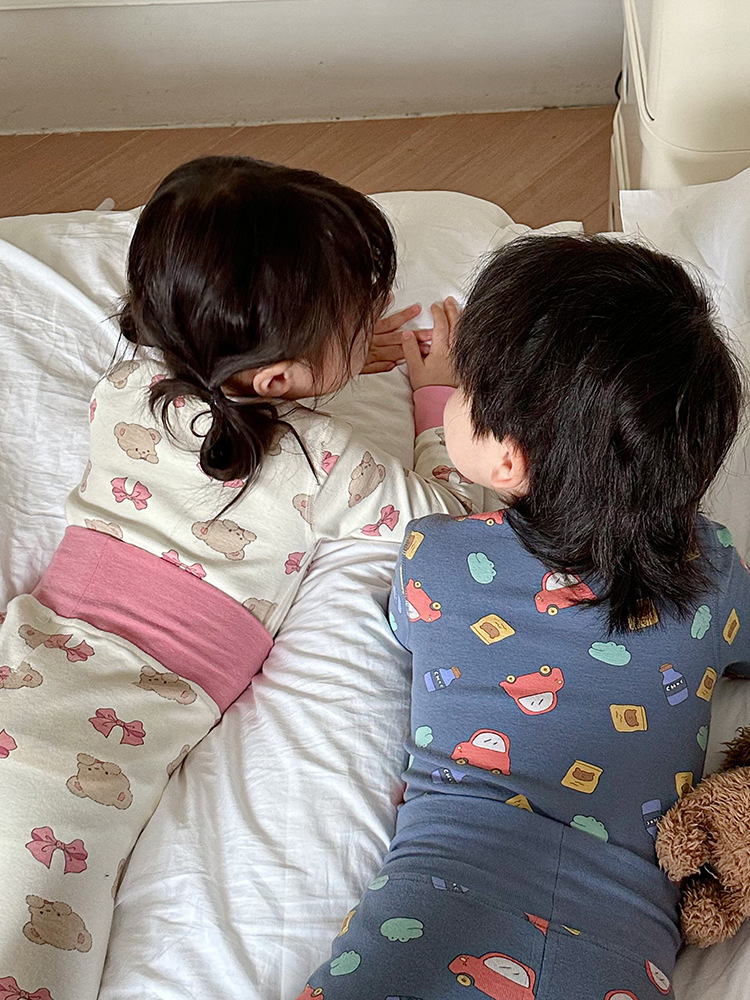 Baby's Autumn Clothes and Pants Cotton Baby's Thermal Underwear Set Boneless High Waist Belly Protector for Boys and Girls Thickened Home Clothes