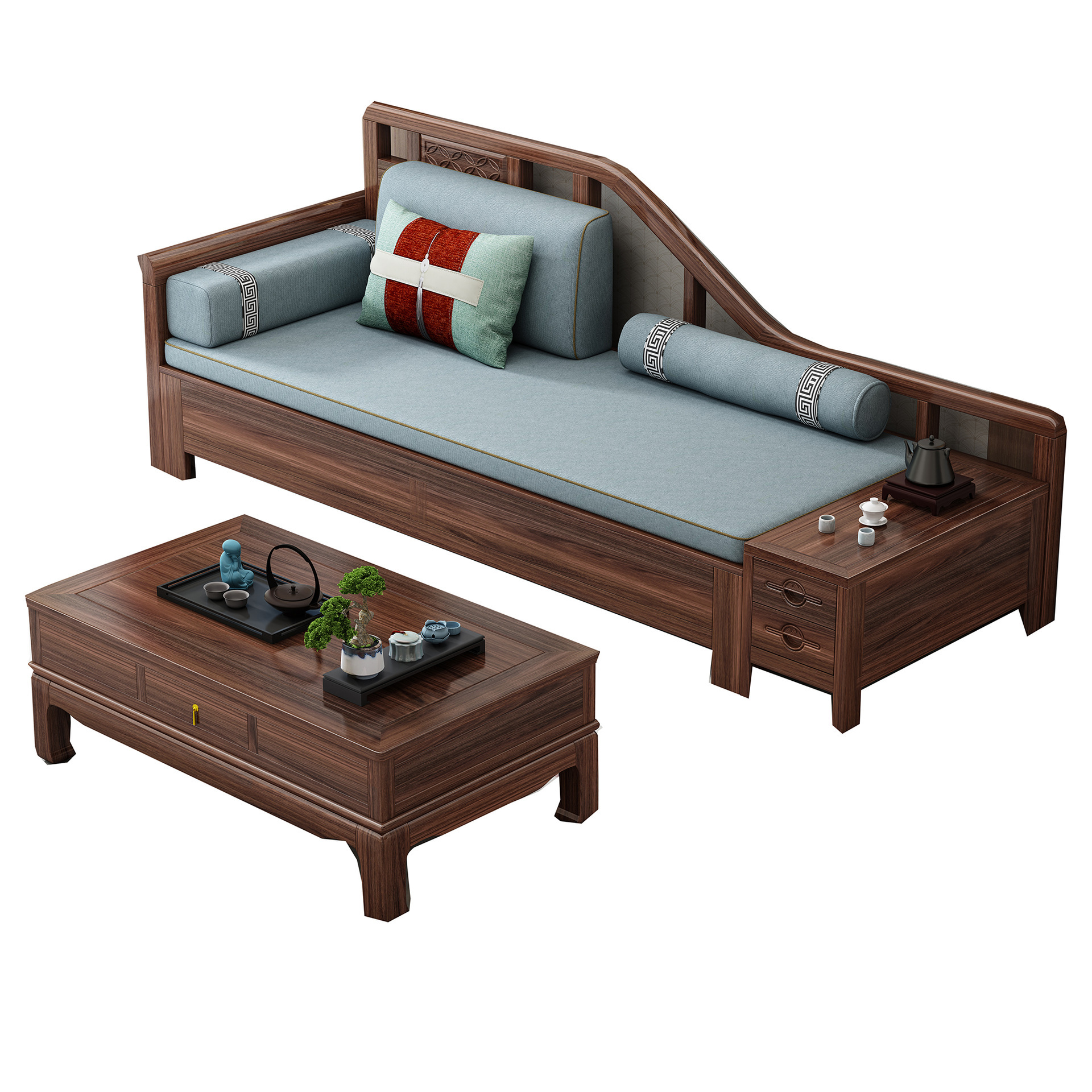 Китайский стиль, эбеновый диван из массива дерева, комбинация, современный, простой, для малой квартиры, диван для гостиной, зимне-летнее использование, с хранением