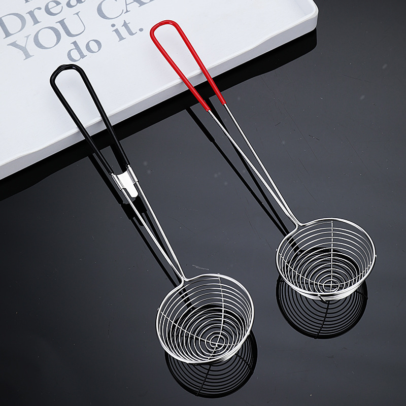Pearl Colander Stainless Steel Red Handle Pearl Powder Round Spoon Hot Pot Colander Pearl Milk Tea Colander Deepened Net Fishing