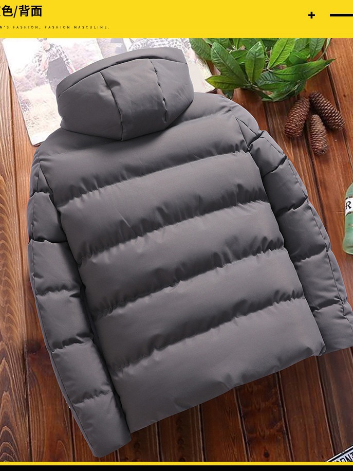 AliExpress cross-border autumn and winter cotton-padded coat men's hooded thickened cotton-padded coat solid color plus size men's casual cotton-padded jacket